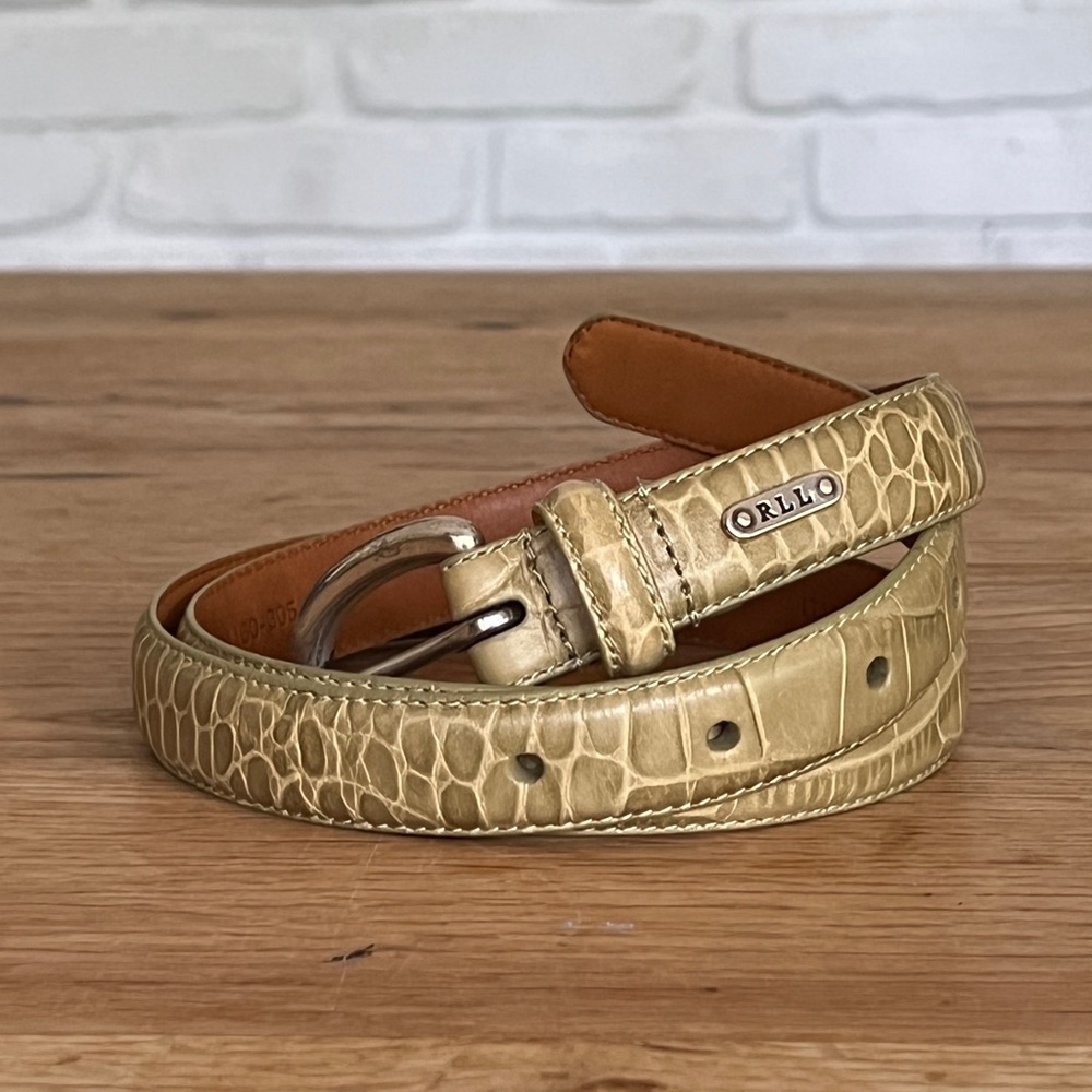 Vintage LAUREN Ralph Lauren Green Italian Alligator Style Leather Belt, Size M